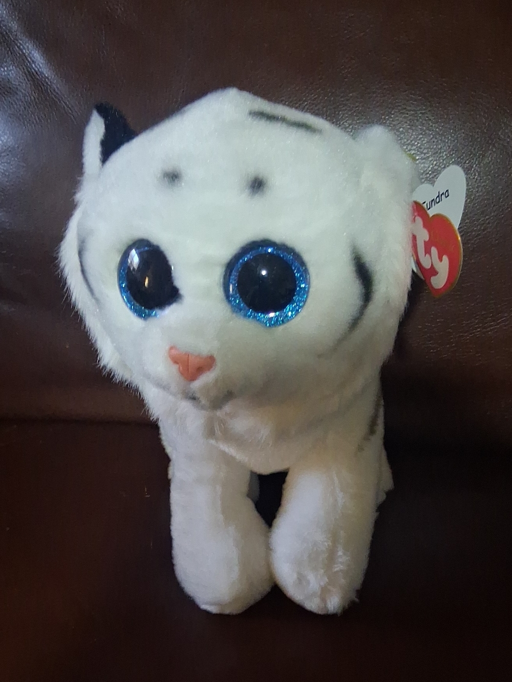 Ty White Plush Cat with Blue Glitter Eyes